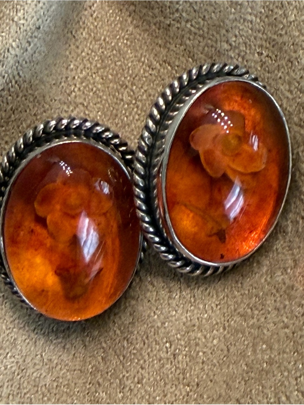 Indonesian Amber & Sterling Earings